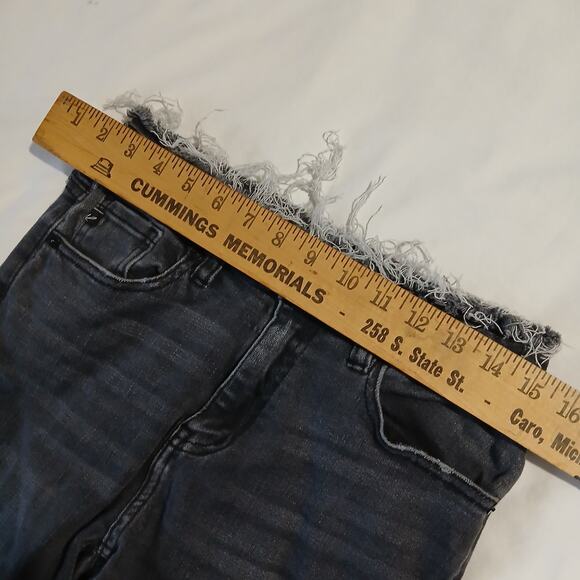 KanCan Women's 27 Distressed Black Raw Hem/Waist Denim Tapered-Leg Jeans - Picture 9 of 13